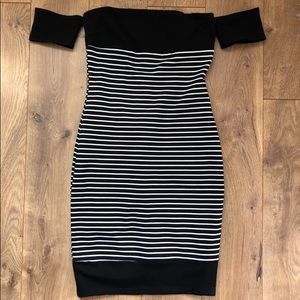 Strapless black and white stripped dress